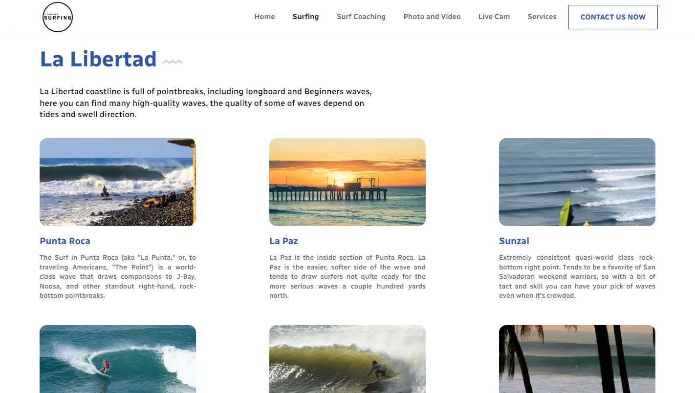 El Salvador Surfing: a destination page describing a coastline's surf breaks