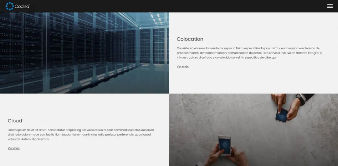 Codisa: a two-column layout describing the colocation and cloud services