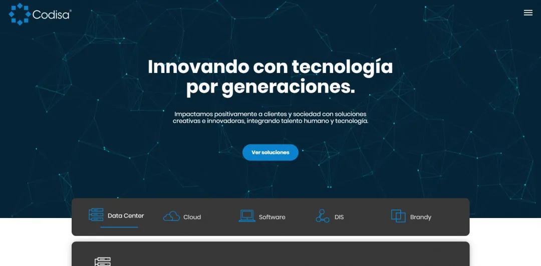 Codisa: the homepage hero with a row of service icons below it