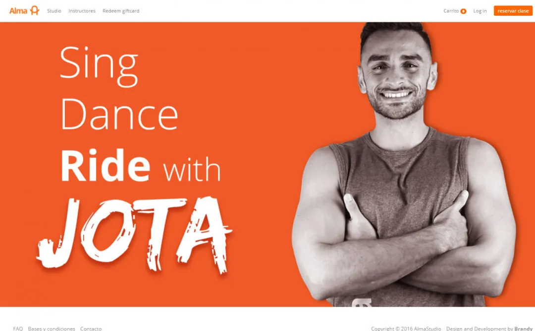 Alma Studio: a marketing page for instructor Jota, on an orange background