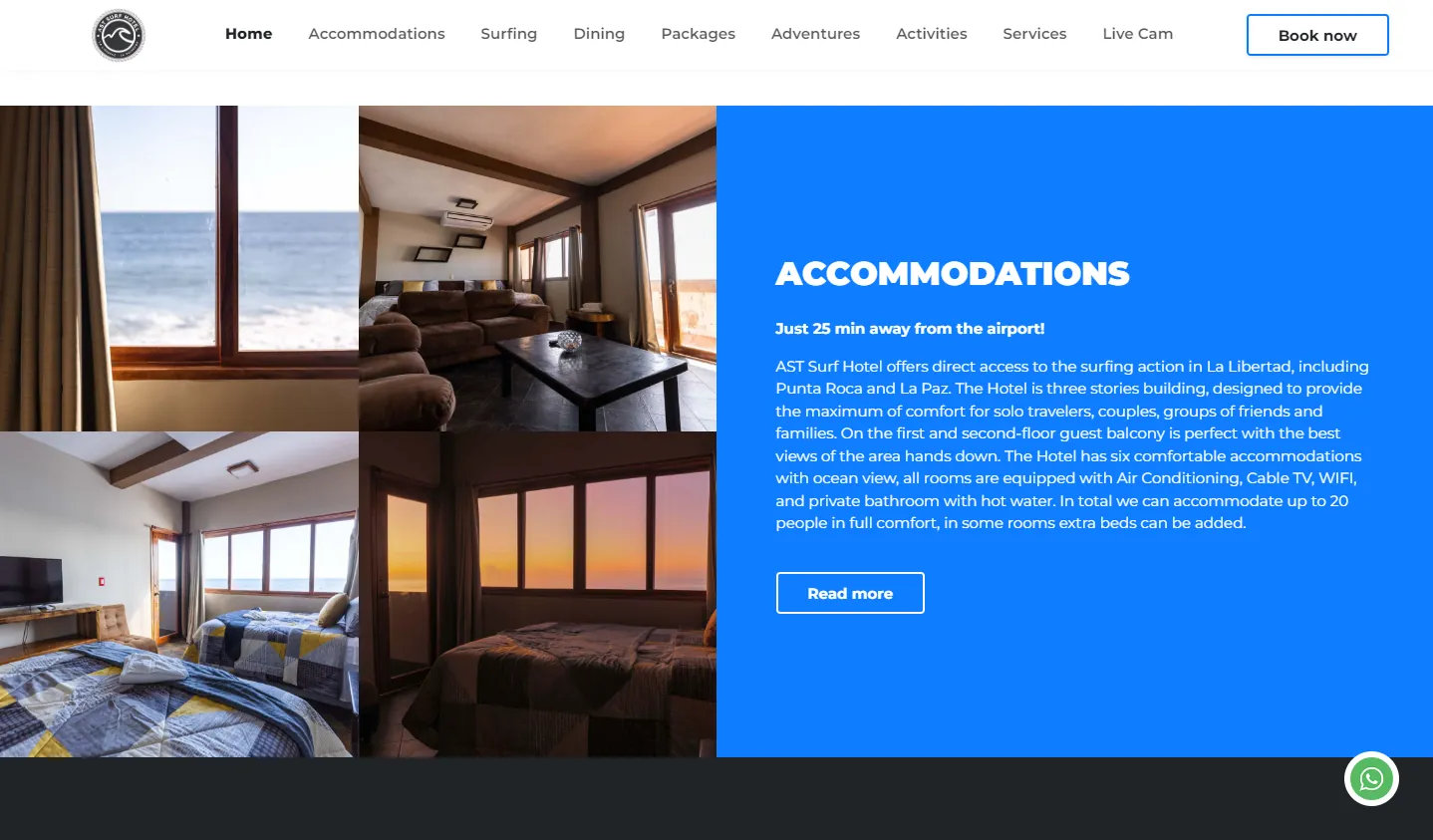 AST Surf Resort: four room photos next to a paragraph about the property's accommodations