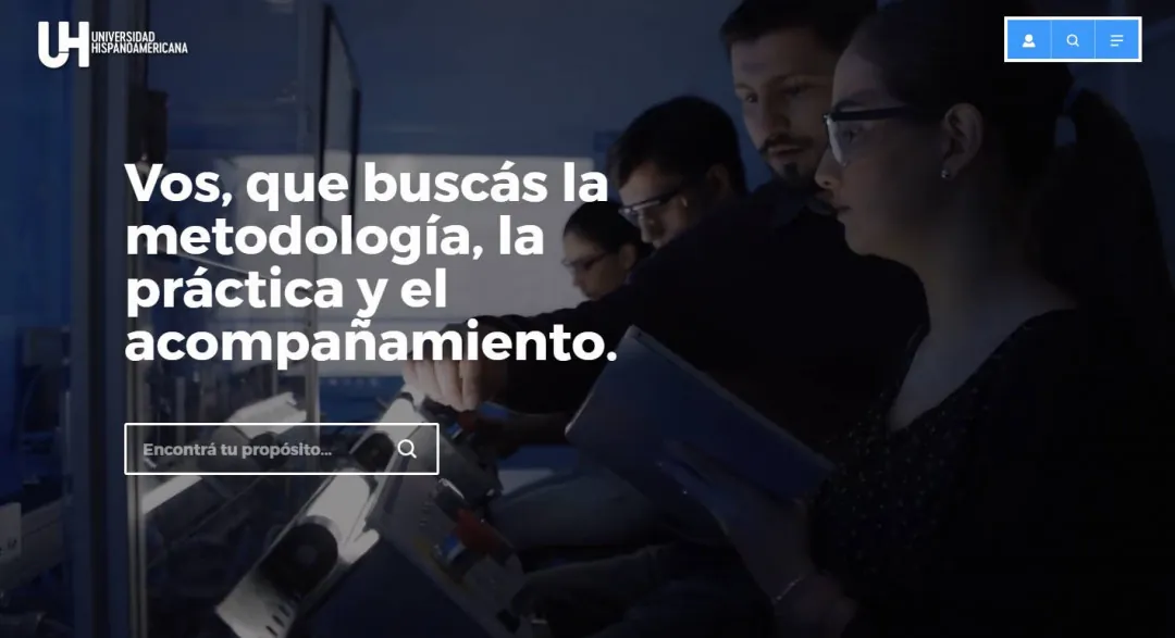 Universidad Hispanoamericana: the new homepage hero with a search bar for programs